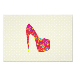 High Heel Shoe, Flowers - Red Yellow Blue Photo Print