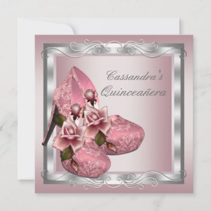 High Heel Shoe Pink Rose Quinceanera Invitation
