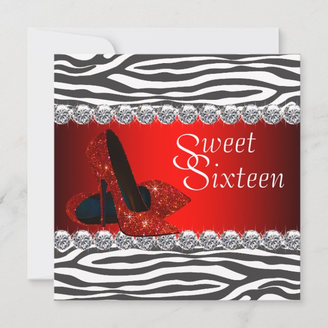 High Heel Shoe Red Zebra Sweet 16 Party Invitation (Front)