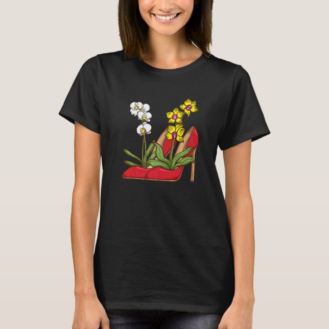 High Heel Shoe Women Plants Florist Women Orchid T-Shirt (Front)