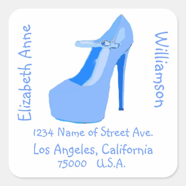 High Heel Shoes blue  return address Square Sticker (Front)
