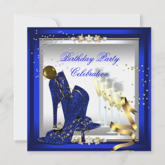 High Heel Shoes Champagne Royal Blue Gold Invitation