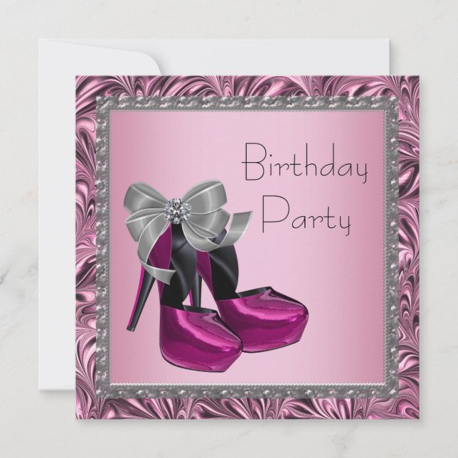 High Heel Shoes Hot Pink Black Birthday Party Invitation (Front)