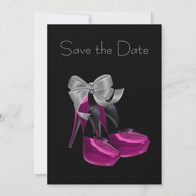 High Heel Shoes Hot Pink Black Save The Date (Front)