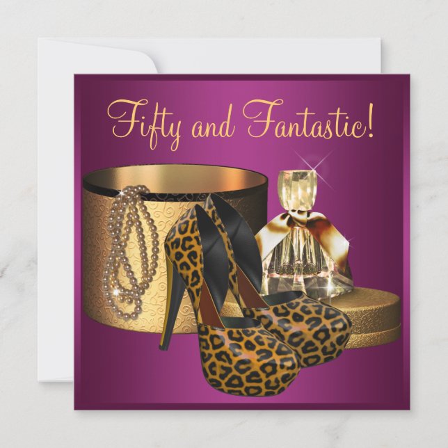 High Heel Shoes Pink Leopard Womans 50th Birthday Invitation (Front)