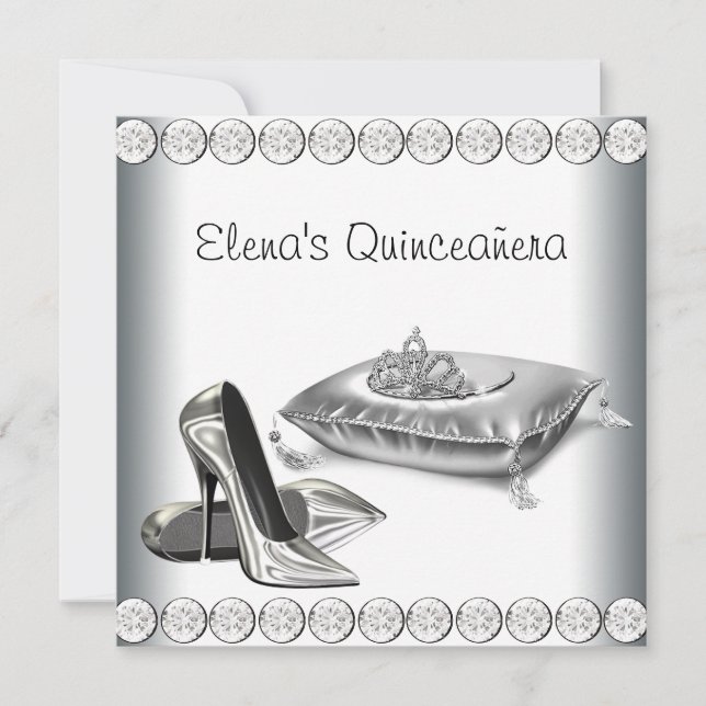 High Heel Shoes Princess Tiara White Quinceanera Invitation (Front)