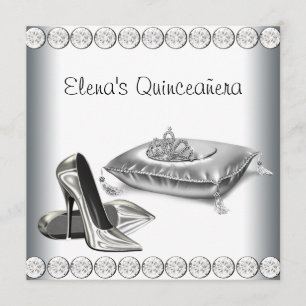 High Heel Shoes Princess Tiara White Quinceanera Invitation