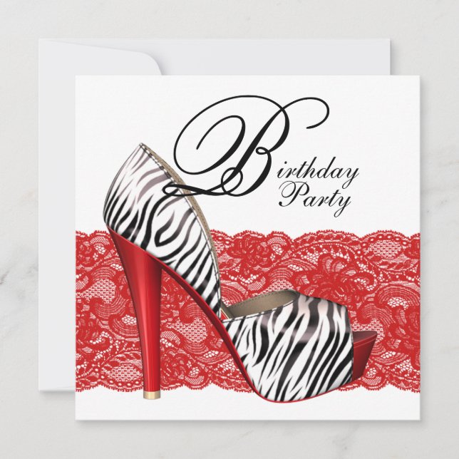 High Heel Shoes Red Zebra Party invitations (Front)