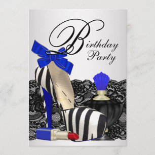 High Heel Shoes Royal Blue Birthday Party Invitation