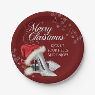 High Heel Shoes Santa Hat Christmas Party Paper Plate