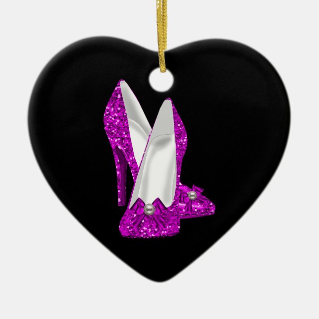High Heel Shoes Stileto Glitter Pink Ceramic Tree Decoration (Front)