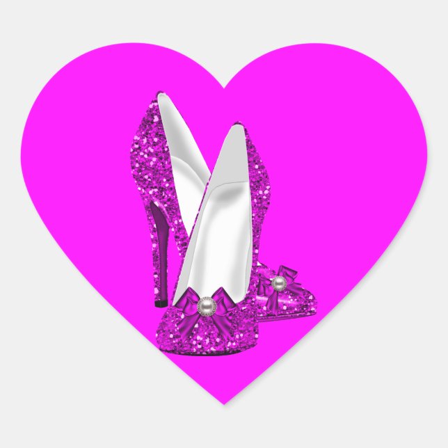 High Heel Shoes Stileto Glitter Pink Heart Sticker (Front)