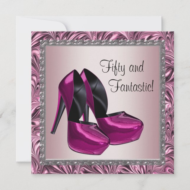 High Heel Shoes Womans Pink Black 50th Birthday Invitation (Front)