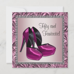 High Heel Shoes Womans Pink Black 50th Birthday Invitation