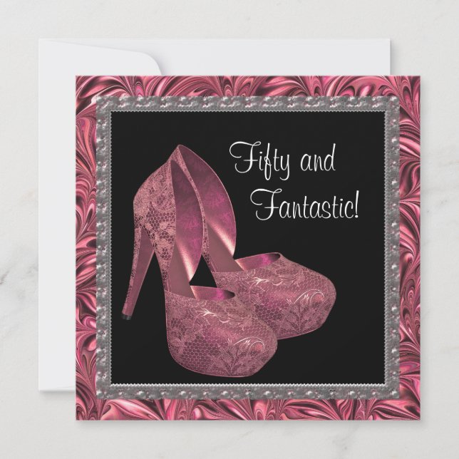 High Heel Shoes Womans Pink Black 50th Birthday Invitation (Front)