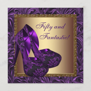 High Heel Shoes Womans Purple 50th Birthday Party Invitation