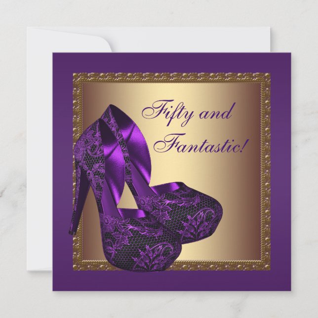 High Heel Shoes Womans Purple 50th Birthday Party Invitation (Front)