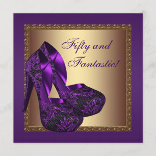 High Heel Shoes Womans Purple 50th Birthday Party Invitation