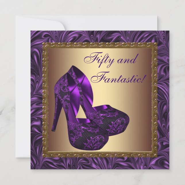 High Heel Shoes Womans Purple 50th Birthday Party Invitation (Front)