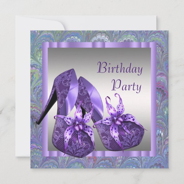 High Heel Shoes Womans Purple Birthday Party Invitation (Front)