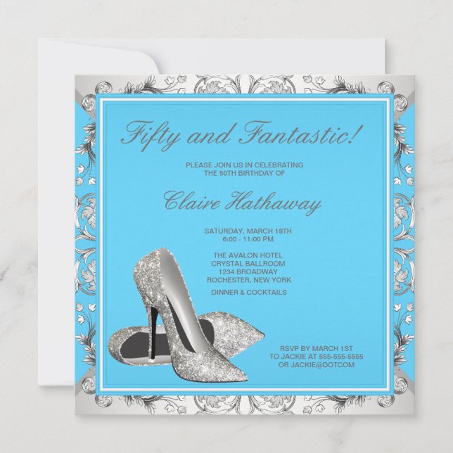 High Heel Shoes Womans Teal Blue Birthday Party Invitation (Front)