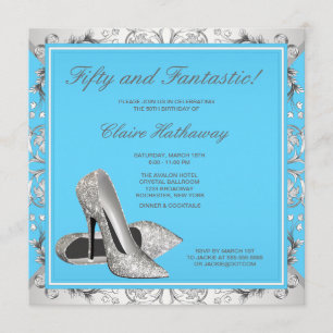 High Heel Shoes Womans Teal Blue Birthday Party Invitation