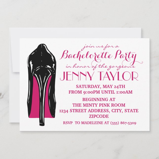 High Heel Stiletto Bachelorette Invitation (white) (Front)