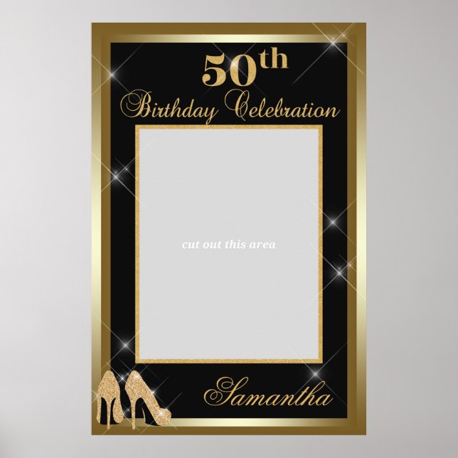 High Heels 50th Birthday Photo Prop Frame Gold Poster (Front)