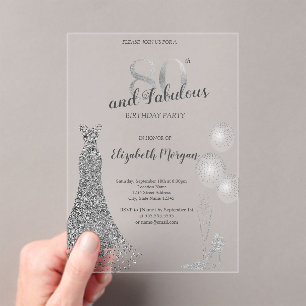  High Heels,Balloons Dress 80th Birthday Acrylic Invitations