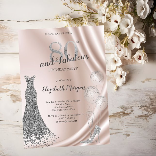  High Heels,Balloons Dress 80th Birthday Invitation (Creator Uploaded)