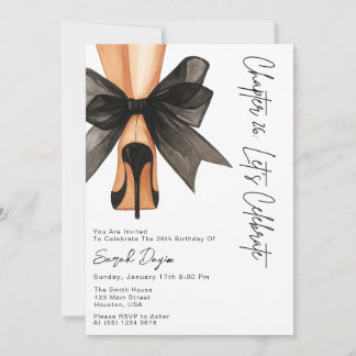 High Heels Black Bow 26th Birthday Party Photo Invitation