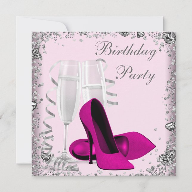 High Heels Champagne Pink Birthday Party Invitation (Front)