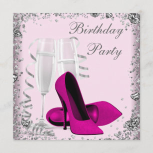 High Heels Champagne Pink Birthday Party Invitation