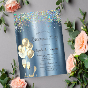 High Heels,Colourful Confetti Blue Retirement  Invitation
