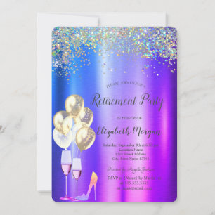 High Heels,Colourful Confetti Purple Retirement  Invitation