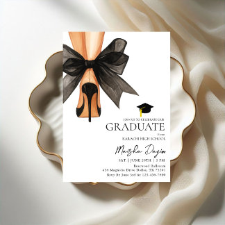 High Heels Coquette Black Bow Graduation Photo Invitation