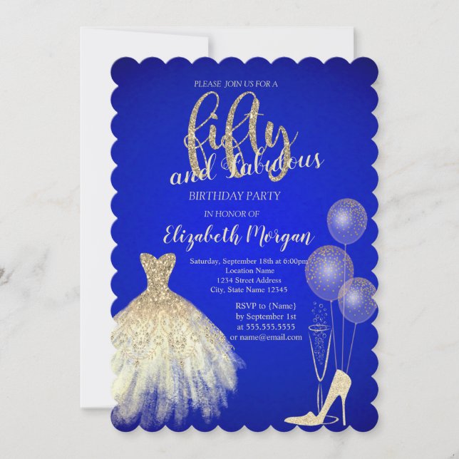 High Heels,Dress,Champagne Blue 50th  Invitation (Front)