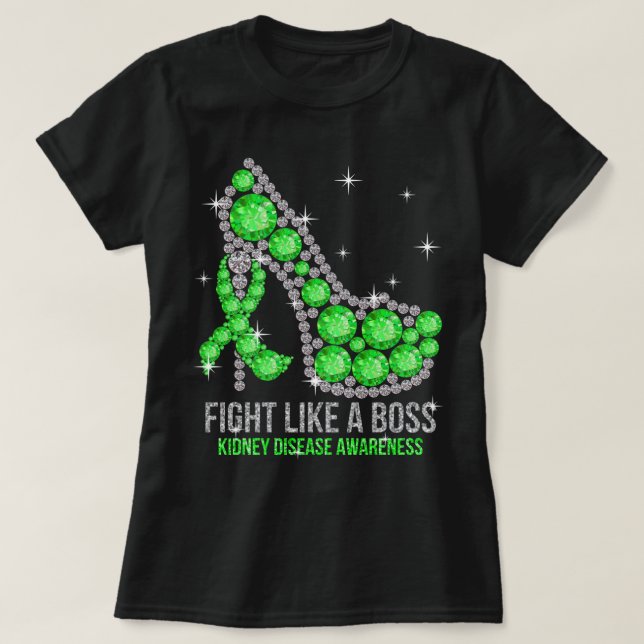 High Heels Fight Like A Boss Kidney Disease Awaren T-Shirt (Design Front)