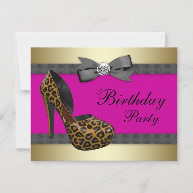 High Heels Hot Pink Leopard Birthday Invitation (Front)