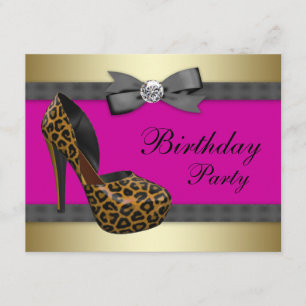 High Heels Hot Pink Leopard Birthday Invitation