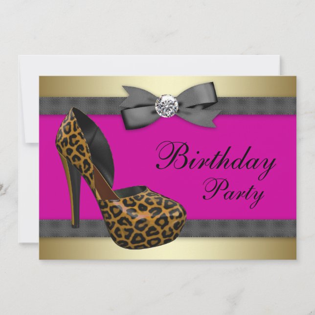 High Heels Hot Pink Leopard Birthday Invitation (Front)