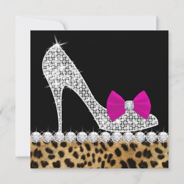 High Heels Hot Pink Leopard Birthday Party Invitation (Front)