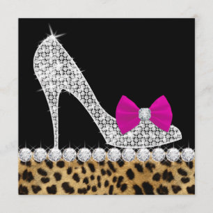 High Heels Hot Pink Leopard Birthday Party Invitation