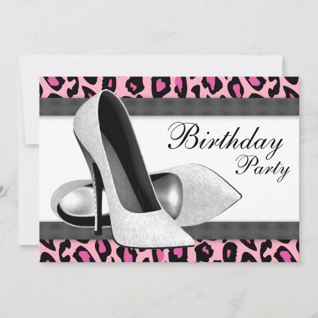 High Heels & Hot Pink Leopard Birthday Party Invitation (Front)
