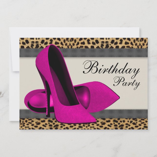 High Heels Hot Pink Leopard Birthday Party Invitation (Front)