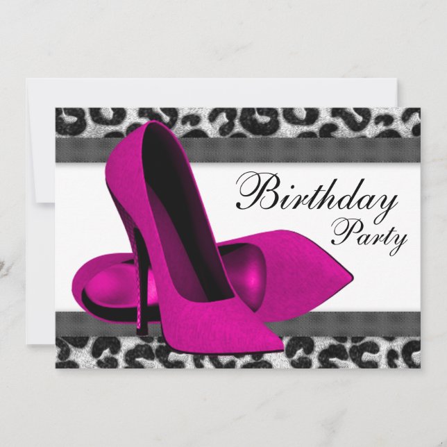 High Heels & Hot Pink Leopard Birthday Party Invitation (Front)