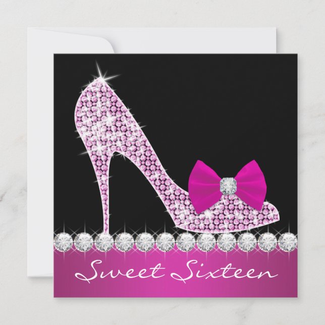 High Heels Hot Pink Sweet Sixteen Birthday Party Invitation (Front)