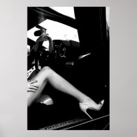 High Heels in Car Black and White Print Luxury