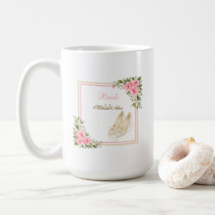 High Heels Ivory Pearls Pink Roses Name Monogram Coffee Mug