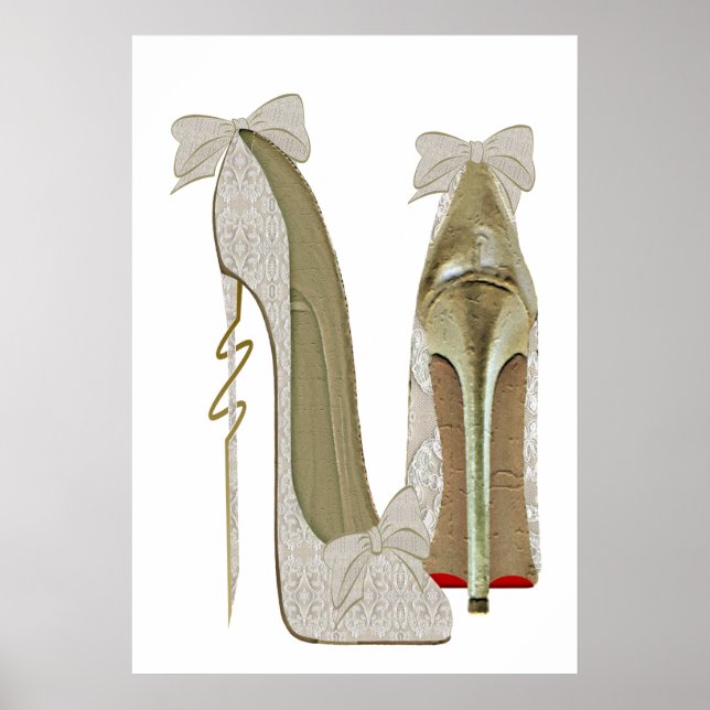 High Heels Lace and Bows Stiletto Shoes Art Poster (Front)